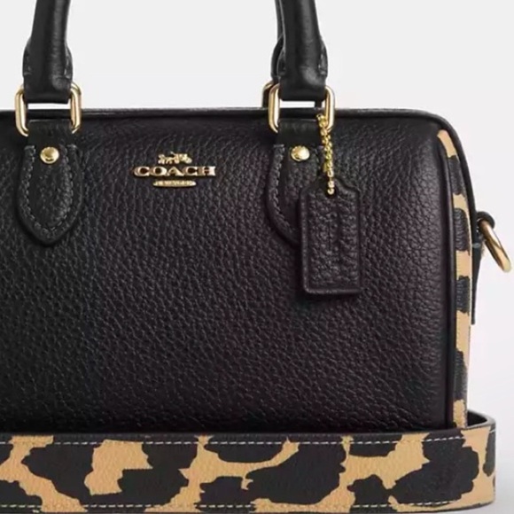 NIB ⭐️Coach Mini Rowan Crossbody Top Handle Black Satchel Leopard Shoulder Strap - Picture 4 of 8